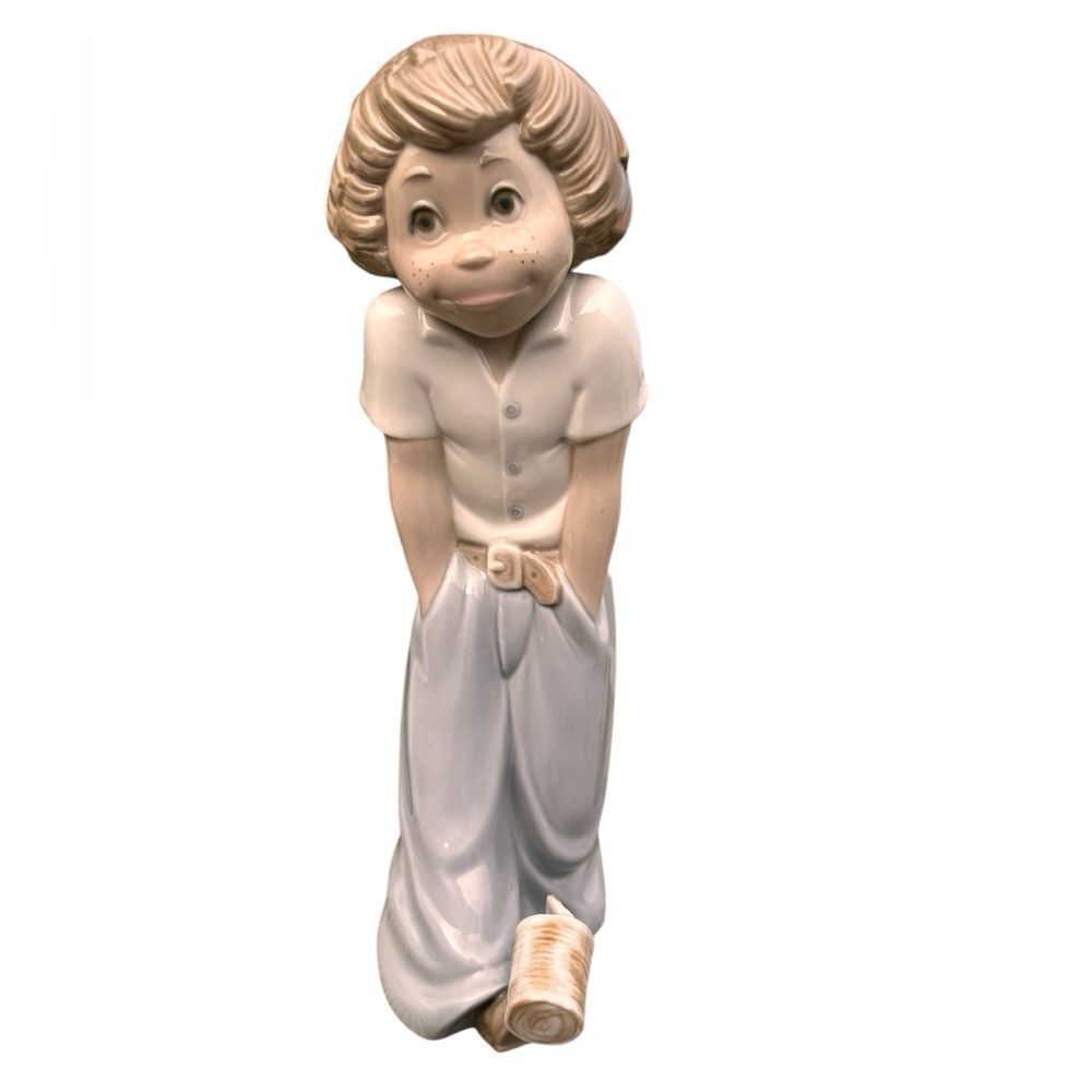 Lladro Zaphiv Signed Boy Kicking Can Ceramic Figurine Made In Spain